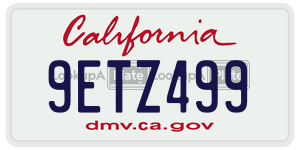 9ETZ499 license plate in California