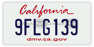 9FLG139  license plate in CA