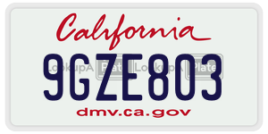 9GZE803 license plate in California