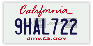 9HAL722  license plate in CA