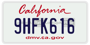 9HFK616 license plate in California