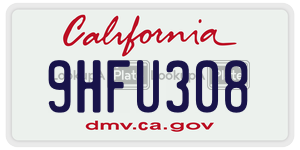 9HFU308 license plate in California