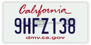 9HFZ138 license plate in California