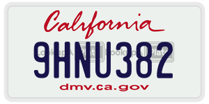 9HNU382 license plate in California