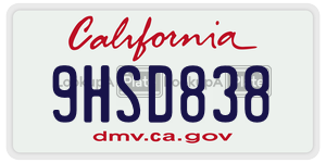 9HSD838  license plate in CA