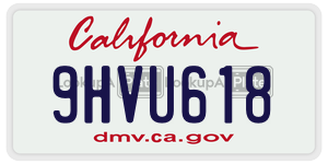 9HVU618 license plate in California