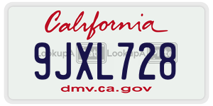 9JXL728  license plate in CA