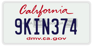 9KIN374 license plate in California