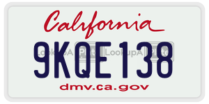 9KQE138  license plate in CA