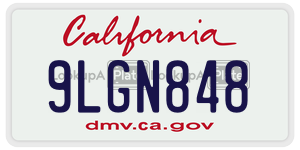 9LGN848  license plate in CA