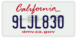 9LJL830 license plate in California