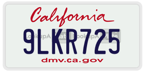 9LKR725 license plate in California