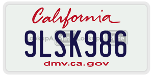 9LSK986  license plate in CA