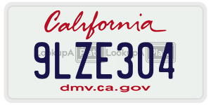 9LZE304  license plate in CA