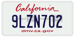 9LZN702  license plate in CA