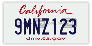 9MNZ123 license plate in California