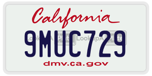 9MUC729 license plate in California