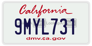 9MYL731  license plate in CA