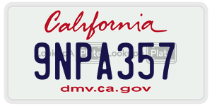 9NPA357  license plate in CA