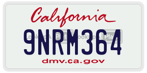 9NRM364 license plate in California