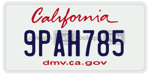 9PAH785 license plate in California