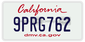 9PRG762 license plate in California