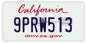 9PRW513  license plate in CA
