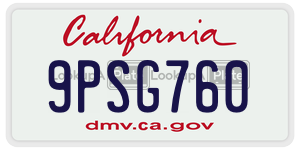 9PSG760 license plate in California