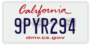 9PYR294 license plate in California