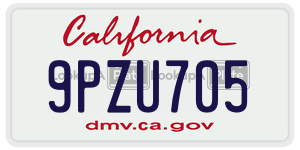 9PZU705  license plate in CA