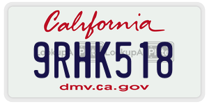 9RHK518 license plate in California