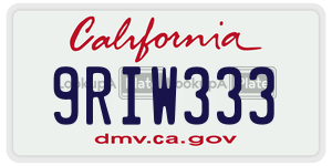 9RIW333 license plate in California