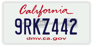 9RKZ442  license plate in CA