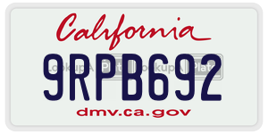 9RPB692  license plate in CA