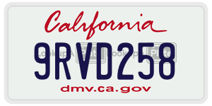 9RVD258 license plate in California