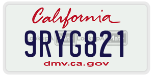 9RYG821 license plate in California
