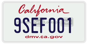 9SEF001  license plate in CA