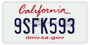 9SFK593 license plate in California