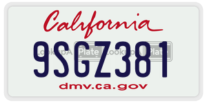 9SGZ381  license plate in CA