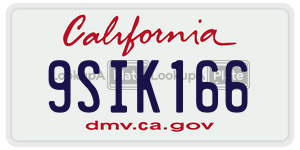 9SIK166 license plate in California