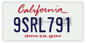 9SRL791 license plate in California