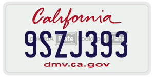 9SZJ393 license plate in California