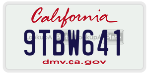9TBW641 license plate in California