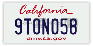 9TON058 license plate in California