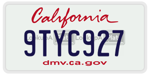 9TYC927 license plate in California
