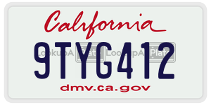9TYG412  license plate in CA