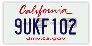 9UKF102 license plate in California