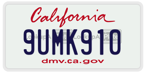 9UMK910  license plate in CA