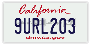 9URL203  license plate in CA