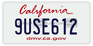 9USE612  license plate in CA